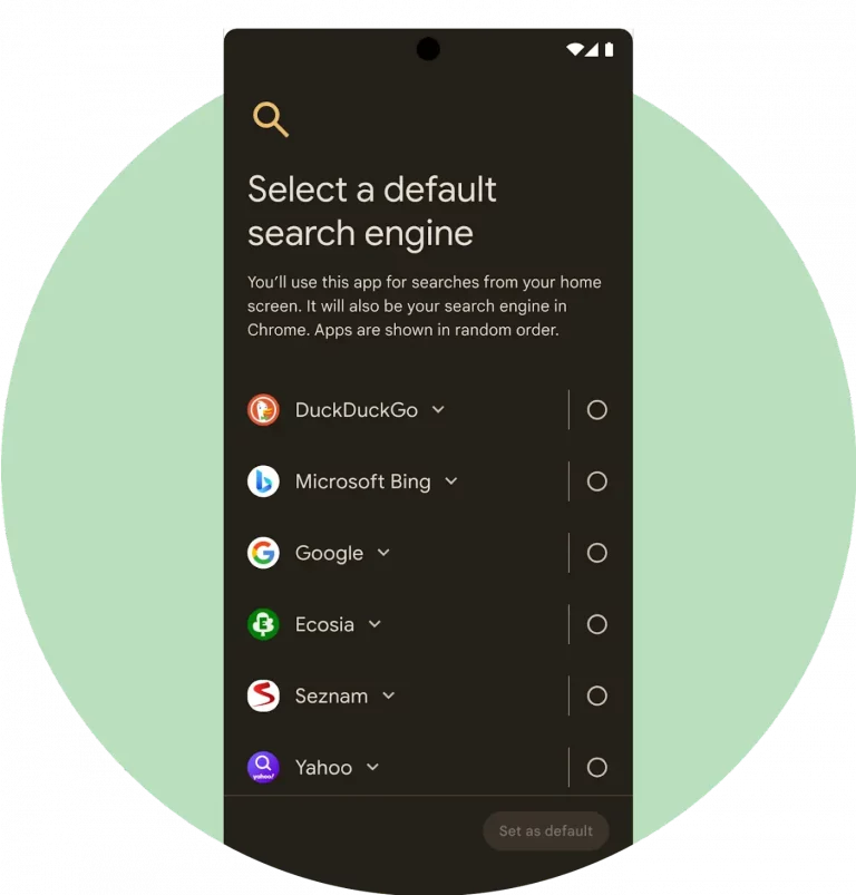 Exemple du panneau de configuration du moteur de recherche sous Android.