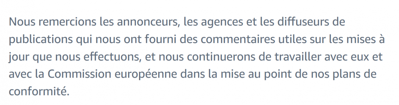 Cconclusion du communiqué de presse Amazon Ads au sujet des évolutions servicielles liées à l'entrée en vigueur du Digital Market Act en mars 2024