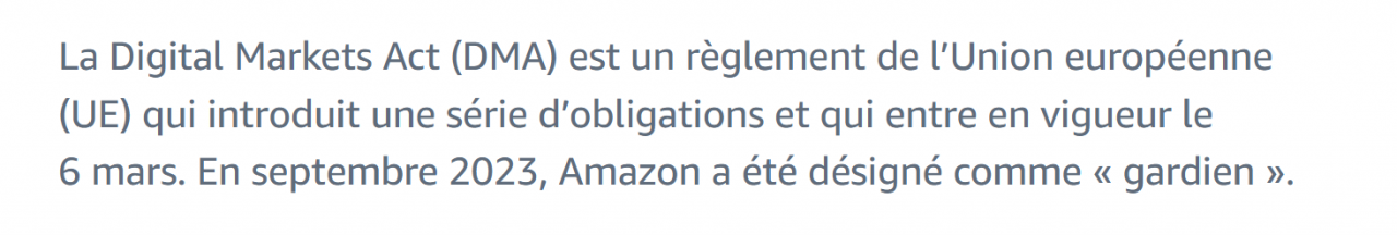 Introduction du communiqué de presse d'Amazon Ads au sujet des évolutions servicielles liées à l'entrée en vigueur du Digital Market Act le 6 mars 2024