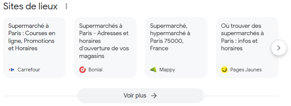 Le nouveau format de résultat "carrousel Sites de lieux" proposé par Google