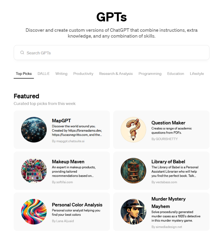 Exemples de "GPTs", ces extensions qui enrichissent les cas d'usage de Chat GPT
