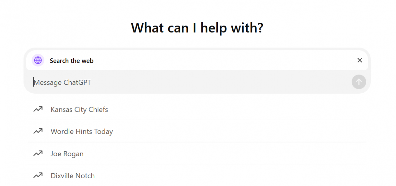 Exemple de bloc de suggestions de requêtes au lancement de ChatGPT Search