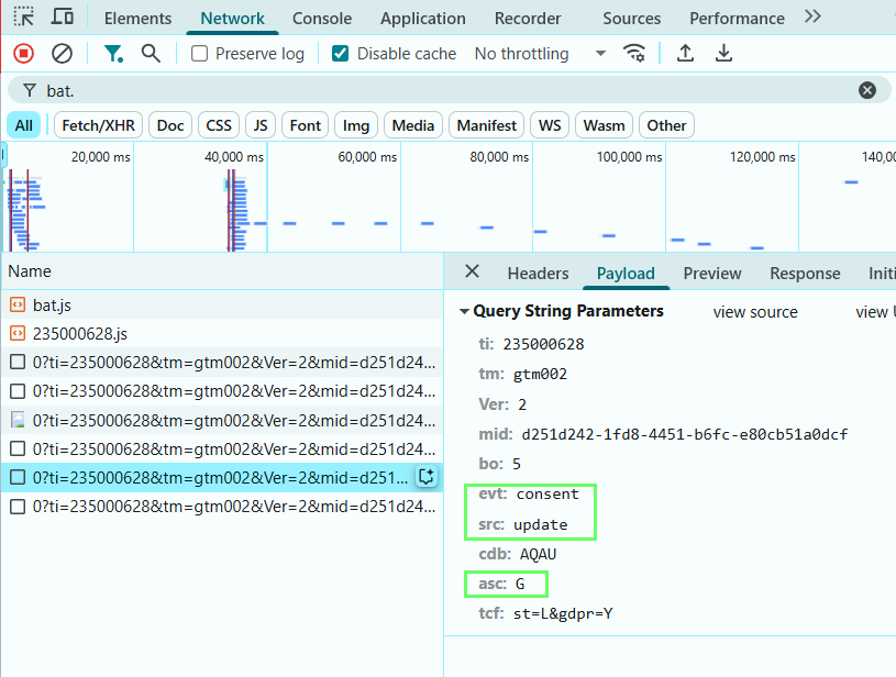 Consentement mis à jour, vue Chrome Devtools