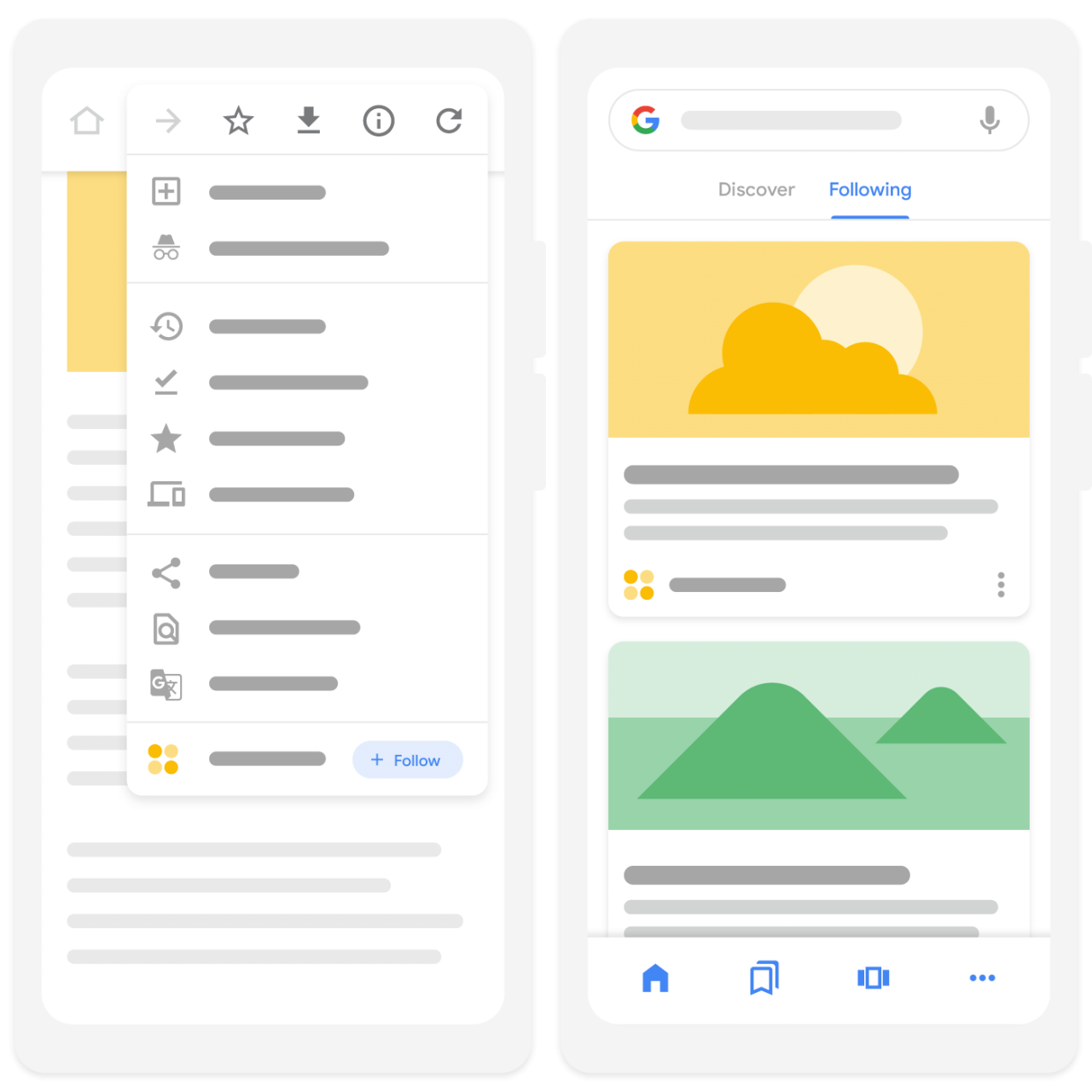 Affichage de Google Discover sur l'application mobile Google