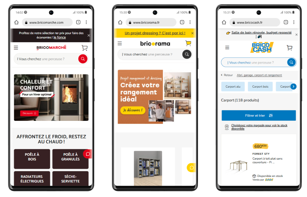Sites mobiles des Mousquetaires : Bricomarché, Bricorama et Brico Cash