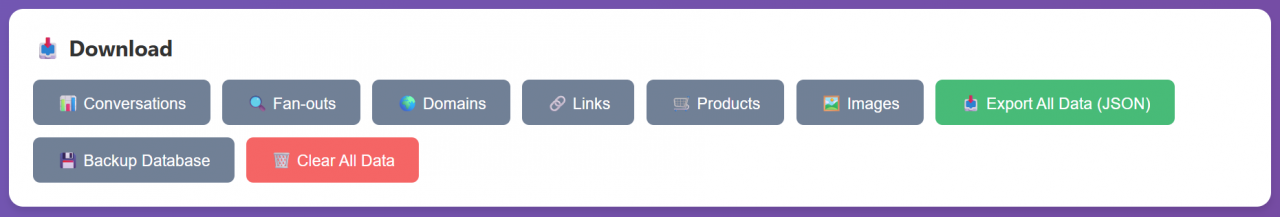 Les différents formats d'exports possibles avec l'outil ChatGPT Response Analyzer de RESONEO