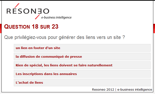 Une question netlinking sur le Quiz SEO de RESONEO