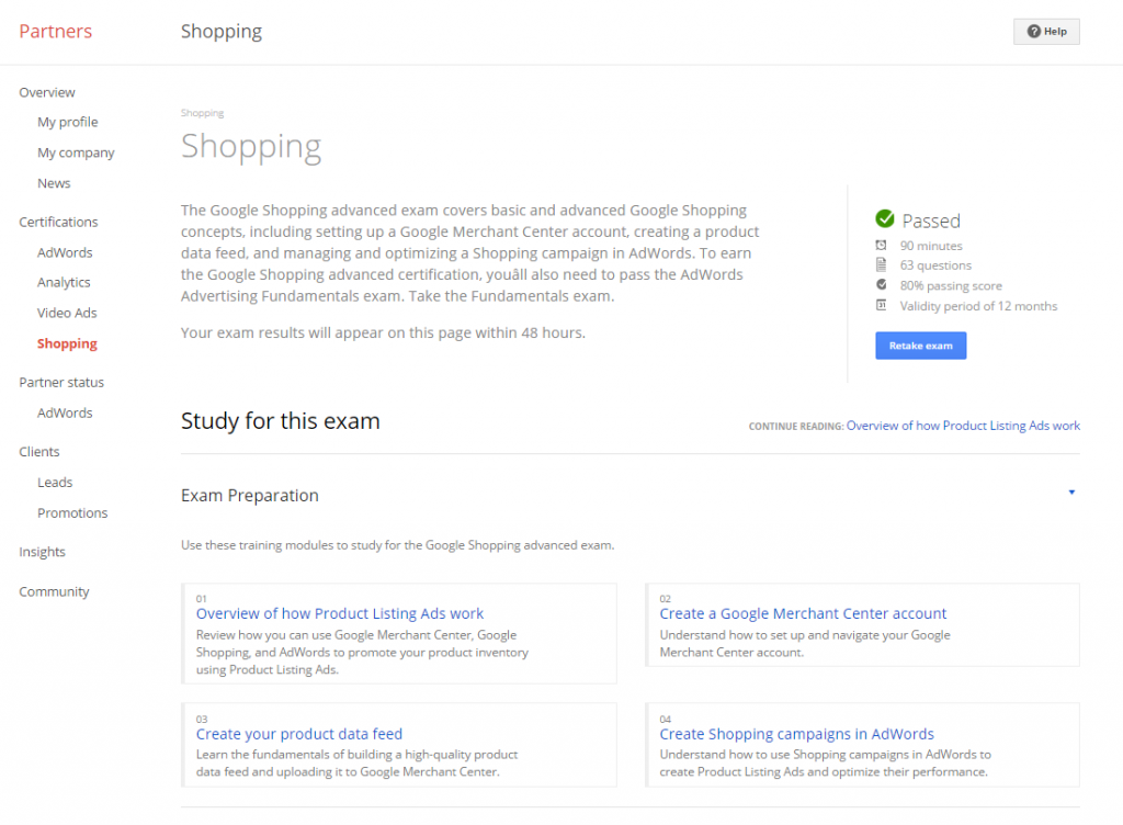 Certification Google Shopping