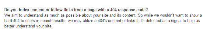 "Do you index content or follow links from a page with a 404 response code?"