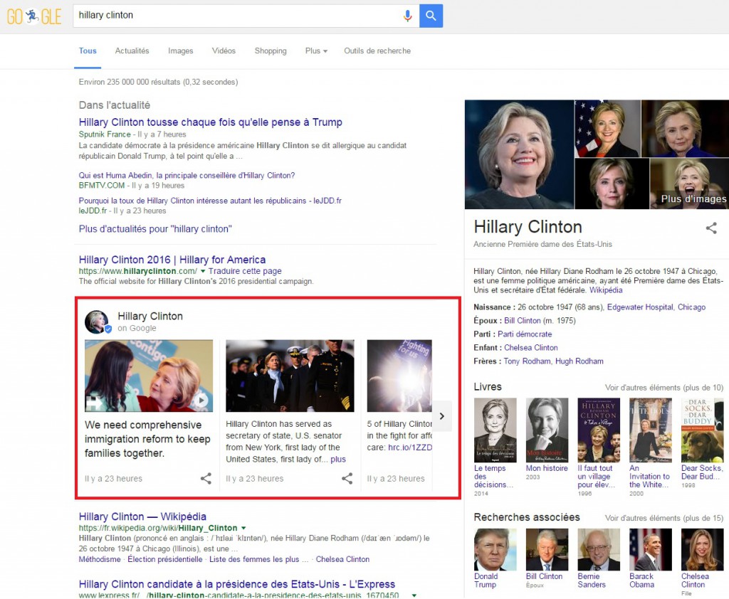 hillary clinton google posts