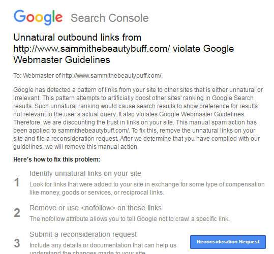 message google search console