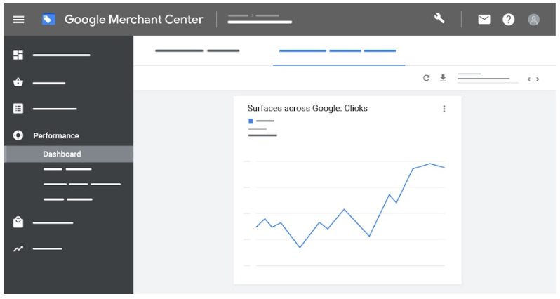 Interface Google Merchant Center pour visualiser les clics liés au programme